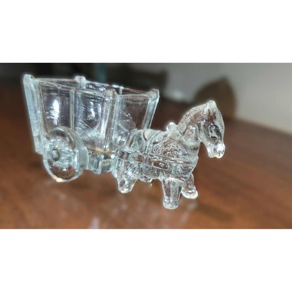 VTG glass MCM Horse Donkey pulled Cart Wagon Toothpick Business Card Mint Holder